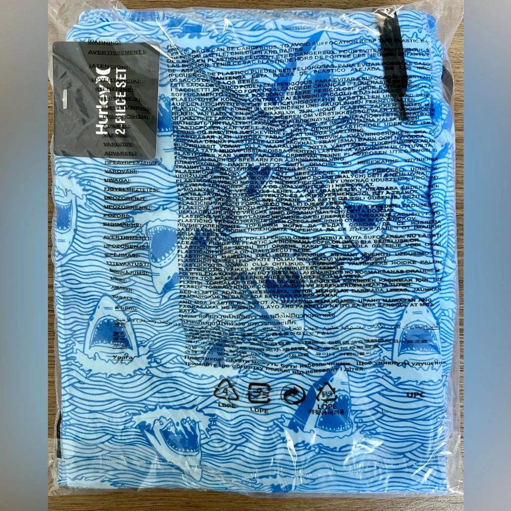 NEW Little Boy Hurley Shark H2O-Dri UPF Rashguard & Drawstring Swim Trunks